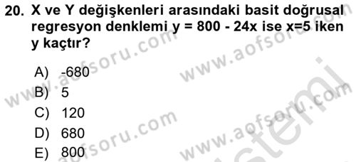 İstatistik Dersi 2022 - 2023 Yılı (Final) Dönem Sonu Sınav Soruları 20. Soru