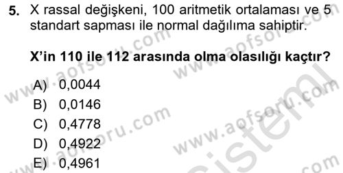 İstatistik Dersi 2022 - 2023 Yılı (Final) Dönem Sonu Sınav Soruları 5. Soru
