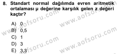 İstatistik Dersi 2022 - 2023 Yılı (Final) Dönem Sonu Sınav Soruları 8. Soru