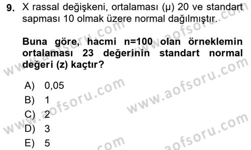 İstatistik Dersi 2022 - 2023 Yılı (Final) Dönem Sonu Sınav Soruları 9. Soru