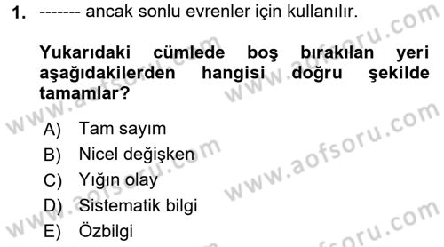 İstatistik Dersi 2022 - 2023 Yılı Yaz Okulu Sınav Soruları 1. Soru