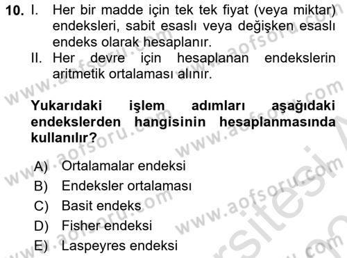 İstatistik Dersi 2022 - 2023 Yılı Yaz Okulu Sınav Soruları 10. Soru