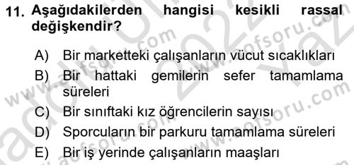 İstatistik Dersi 2022 - 2023 Yılı Yaz Okulu Sınav Soruları 11. Soru
