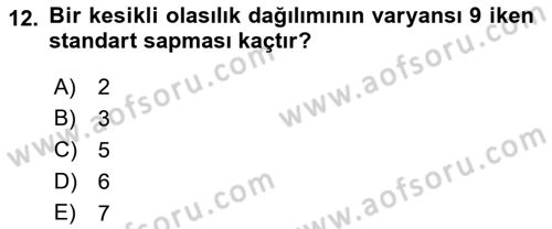 İstatistik Dersi 2022 - 2023 Yılı Yaz Okulu Sınav Soruları 12. Soru