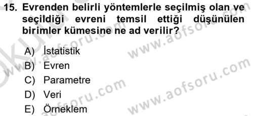 İstatistik Dersi 2022 - 2023 Yılı Yaz Okulu Sınav Soruları 15. Soru