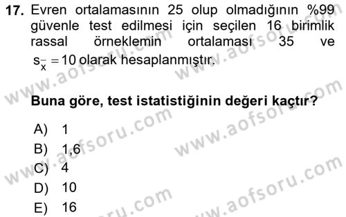 İstatistik Dersi 2022 - 2023 Yılı Yaz Okulu Sınav Soruları 17. Soru
