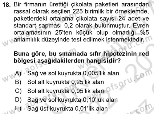 İstatistik Dersi 2022 - 2023 Yılı Yaz Okulu Sınav Soruları 18. Soru