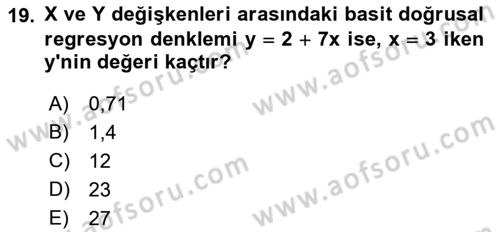 İstatistik Dersi 2022 - 2023 Yılı Yaz Okulu Sınav Soruları 19. Soru