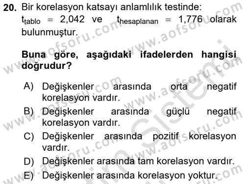 İstatistik Dersi 2022 - 2023 Yılı Yaz Okulu Sınav Soruları 20. Soru