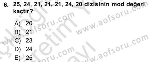 İstatistik Dersi 2022 - 2023 Yılı Yaz Okulu Sınav Soruları 6. Soru