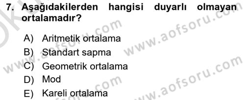 İstatistik Dersi 2022 - 2023 Yılı Yaz Okulu Sınav Soruları 7. Soru