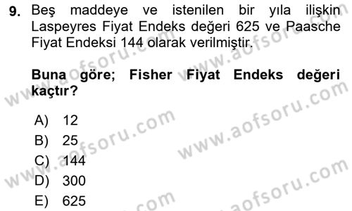 İstatistik Dersi 2022 - 2023 Yılı Yaz Okulu Sınav Soruları 9. Soru