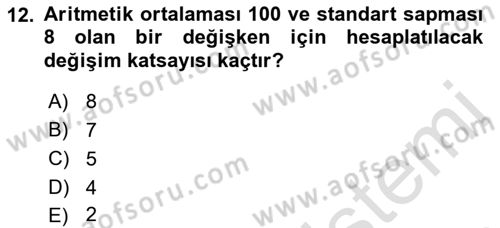 İstatistik Dersi Ara Sınavı Deneme Sınav Soruları 12. Soru
