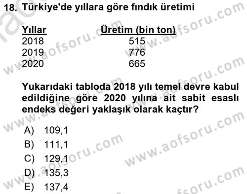 İstatistik Dersi Ara Sınavı Deneme Sınav Soruları 18. Soru