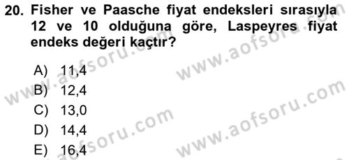 İstatistik Dersi 2023 - 2024 Yılı (Vize) Ara Sınav Soruları 20. Soru
