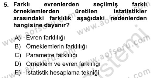 İstatistik Dersi 2023 - 2024 Yılı (Vize) Ara Sınav Soruları 5. Soru