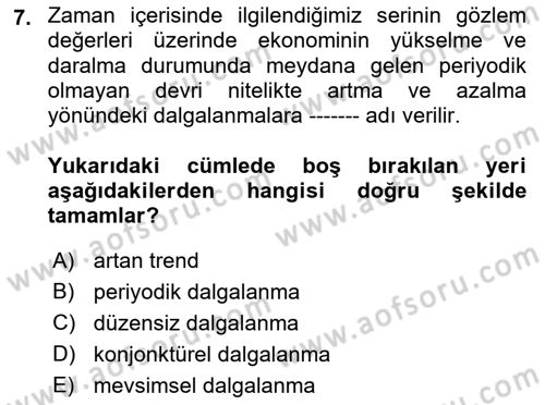 İstatistik Dersi Ara Sınavı Deneme Sınav Soruları 7. Soru