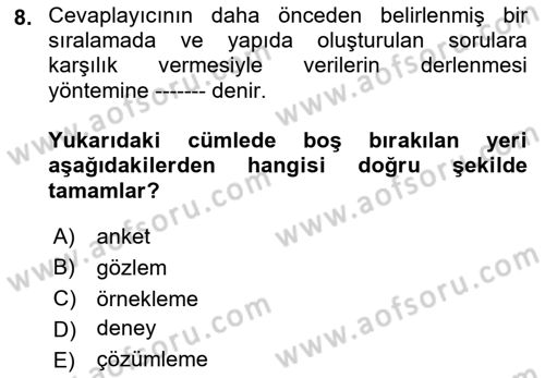 İstatistik Dersi 2023 - 2024 Yılı (Vize) Ara Sınav Soruları 8. Soru
