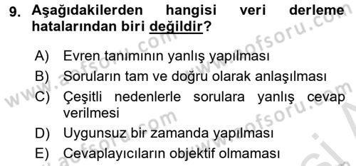 İstatistik Dersi Ara Sınavı Deneme Sınav Soruları 9. Soru