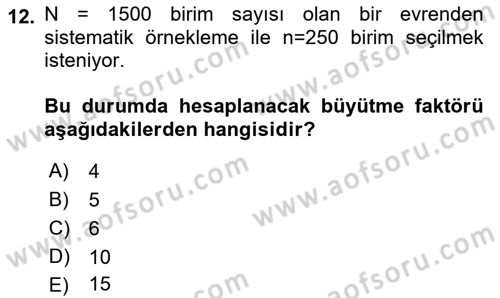 İstatistik Dersi 2023 - 2024 Yılı (Final) Dönem Sonu Sınav Soruları 12. Soru
