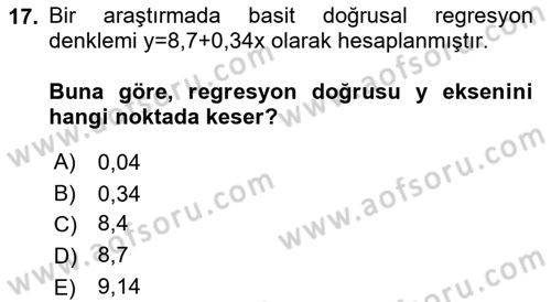 İstatistik Dersi 2023 - 2024 Yılı (Final) Dönem Sonu Sınav Soruları 17. Soru
