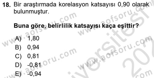 İstatistik Dersi 2023 - 2024 Yılı (Final) Dönem Sonu Sınav Soruları 18. Soru