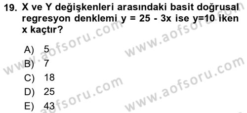 İstatistik Dersi 2023 - 2024 Yılı (Final) Dönem Sonu Sınav Soruları 19. Soru