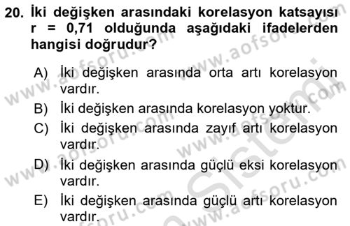 İstatistik Dersi 2023 - 2024 Yılı (Final) Dönem Sonu Sınav Soruları 20. Soru