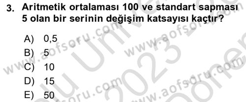 İstatistik Dersi 2023 - 2024 Yılı (Final) Dönem Sonu Sınav Soruları 3. Soru