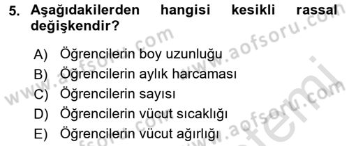 İstatistik Dersi 2023 - 2024 Yılı (Final) Dönem Sonu Sınav Soruları 5. Soru