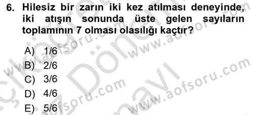 İstatistik Dersi 2023 - 2024 Yılı (Final) Dönem Sonu Sınav Soruları 6. Soru