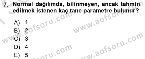 İstatistik Dersi 2023 - 2024 Yılı (Final) Dönem Sonu Sınav Soruları 7. Soru