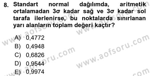 İstatistik Dersi 2023 - 2024 Yılı (Final) Dönem Sonu Sınav Soruları 8. Soru