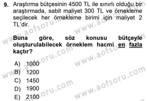 İstatistik Dersi 2023 - 2024 Yılı (Final) Dönem Sonu Sınav Soruları 9. Soru
