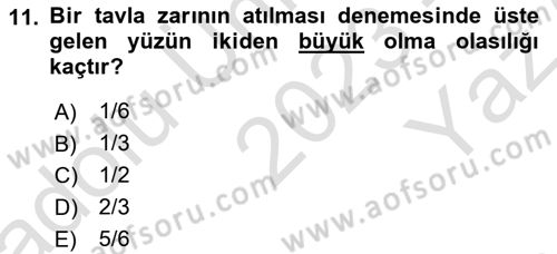 İstatistik Dersi 2023 - 2024 Yılı Yaz Okulu Sınav Soruları 11. Soru