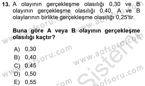 İstatistik Dersi 2023 - 2024 Yılı Yaz Okulu Sınav Soruları 13. Soru