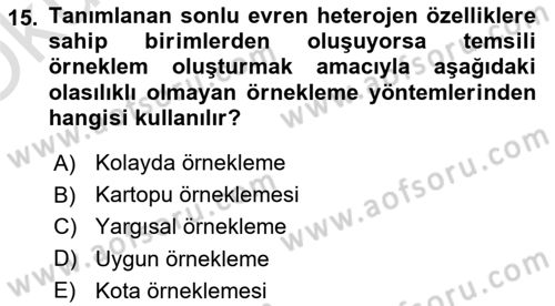 İstatistik Dersi 2023 - 2024 Yılı Yaz Okulu Sınav Soruları 15. Soru