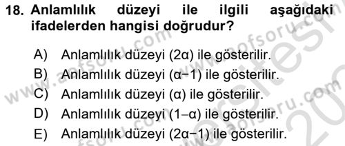 İstatistik Dersi 2023 - 2024 Yılı Yaz Okulu Sınav Soruları 18. Soru