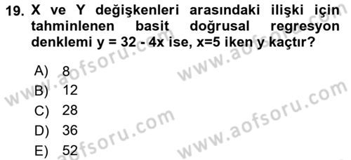 İstatistik Dersi 2023 - 2024 Yılı Yaz Okulu Sınav Soruları 19. Soru