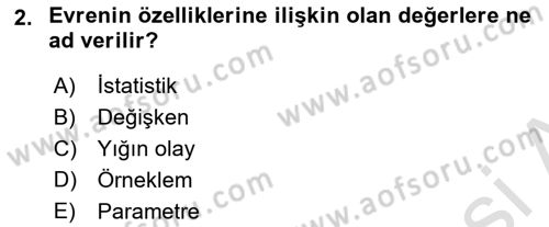 İstatistik Dersi 2023 - 2024 Yılı Yaz Okulu Sınav Soruları 2. Soru
