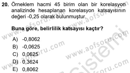 İstatistik Dersi 2023 - 2024 Yılı Yaz Okulu Sınav Soruları 20. Soru