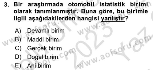 İstatistik Dersi 2023 - 2024 Yılı Yaz Okulu Sınav Soruları 3. Soru