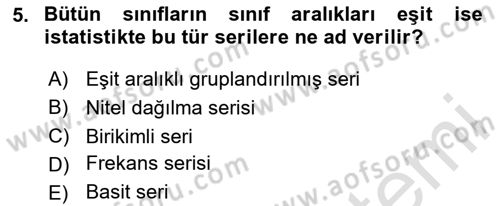 İstatistik Dersi 2023 - 2024 Yılı Yaz Okulu Sınav Soruları 5. Soru