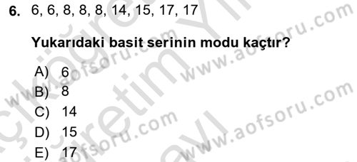 İstatistik Dersi 2023 - 2024 Yılı Yaz Okulu Sınav Soruları 6. Soru