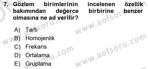 İstatistik Dersi 2023 - 2024 Yılı Yaz Okulu Sınav Soruları 7. Soru