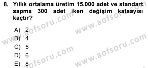 İstatistik Dersi 2023 - 2024 Yılı Yaz Okulu Sınav Soruları 8. Soru