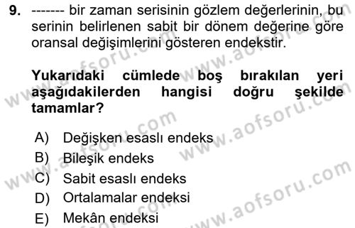 İstatistik Dersi 2023 - 2024 Yılı Yaz Okulu Sınav Soruları 9. Soru