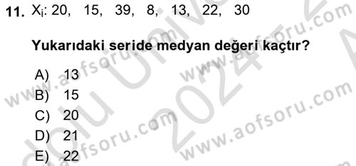 İstatistik Dersi Ara Sınavı Deneme Sınav Soruları 11. Soru