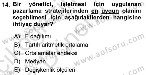 İstatistik Dersi Ara Sınavı Deneme Sınav Soruları 14. Soru