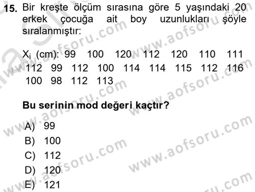İstatistik Dersi Ara Sınavı Deneme Sınav Soruları 15. Soru